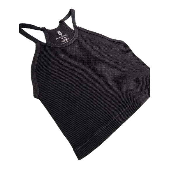 Free People Movement Happiness Runs Ribbed Crop Tank Top Size M/L WASHED BLACK - Picture 4 of 8
